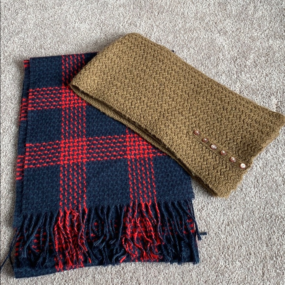 Two Winter Scarves Navy & Red Plaid  + Latte with…